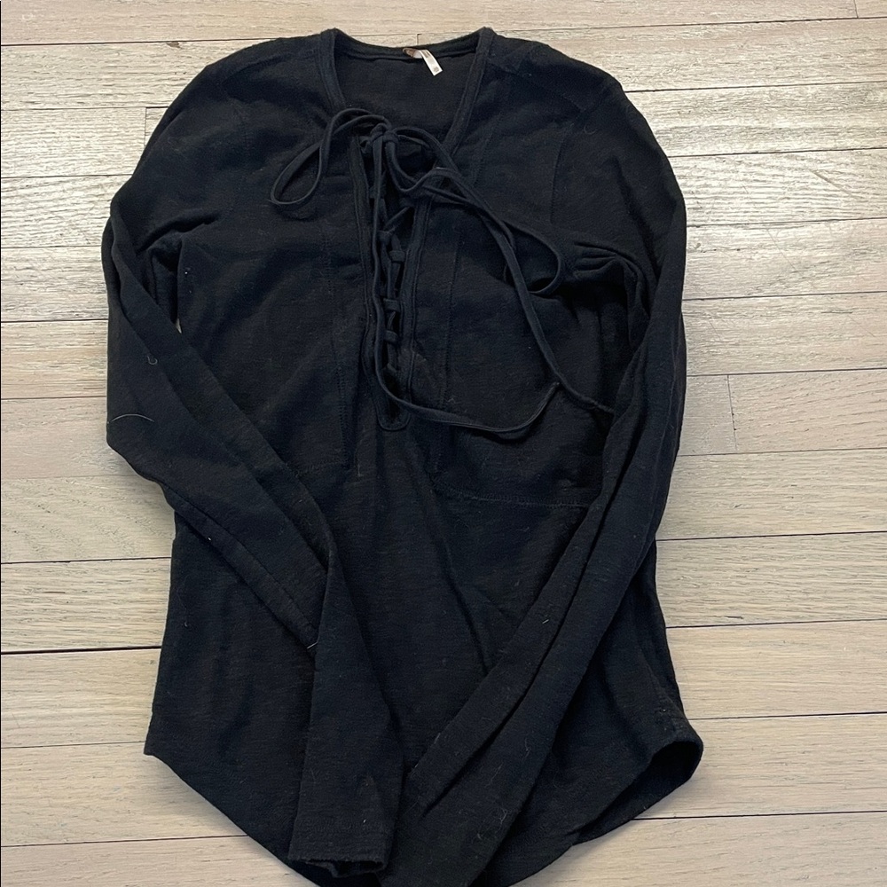 Free People Lace-Up Long Sleeve Tee
